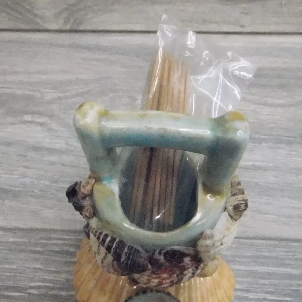 Nautical Coastal Kitchen Decor Seashell Toothpick Holder Basket Wishing Well